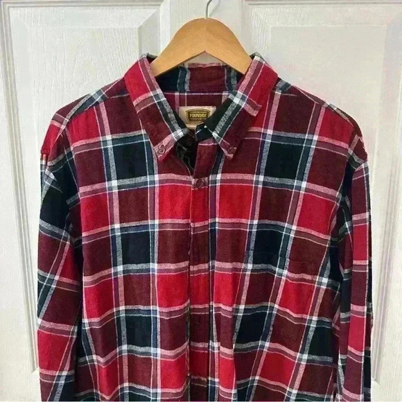 FOUNDRY XLT Flannel Cotton Red and Blue Long Sleeve Button Down Men’s Shirt - Picture 2 of 6